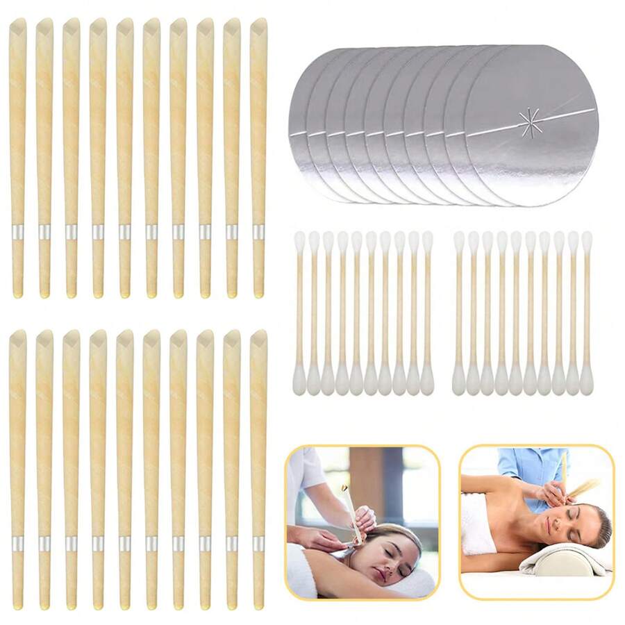 10/20Pcs Beeswax Candle + 5/10Pcs Candles Drip Protectors + 10/20pcs Cleaning Swabs Kit For Personal Ear Care - Multicolor - View 1