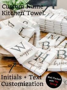 1pc Personalized Tea Towel, Custom Kitchen Towel, Personalized Dish Towel, Initial Dish Towel, Kitchen Decor, Wedding Gift, Hostess Gift, Design Your Own, Grandma Gift, Mom Gift, Gift For Teacher,Hand Towel, Housewarming Dishcloth.