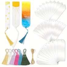 DIY Acrylic Bookmark Set - 61pcs With Clear Blanks, Assorted Shapes & Colorful Tassels For Crafting And Office Use - Clear - View 10