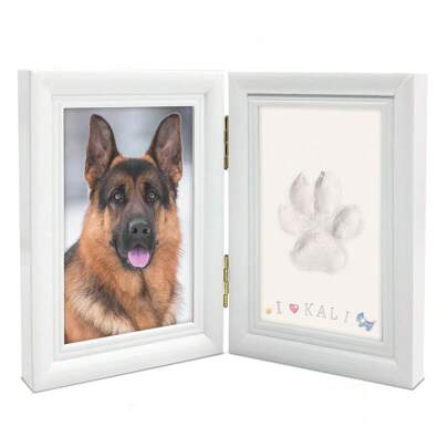 1pc Pet Paw Print Photo Frame, No Colorful Accessories, No Letter Board, Includes Claypaw Print Kit, Cat Or Dog Memorial Gift, Pet Home Decor, Wooden Desktop Frame, Pure White