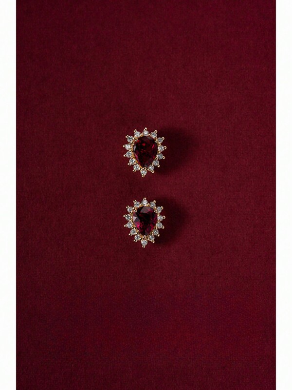 1 Paar vintage 925 Sterling Silber rote Zirkonia Tropfen-Ohrstecker für Damen, elegantes Schmuckzubehör für Pendeln, Hochzeit, Party, Freunde, Geburtstagsgeschenk