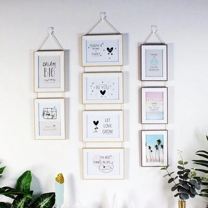 4件套创意组合相框，4x6英寸/5x7英寸相框，家居墙面装饰多相框套装，适用于卧室、客厅、走廊、办公室，可展示风景照、全家福、情侣照，也适合作为生日、毕业礼物。