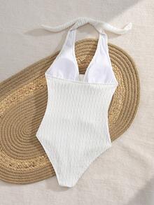 Nowy, jednolity, biały, jednoczęściowy kostium kąpielowy z dekoltem halter, ukrywający brzuch, seksowny i wyszczuplający wygląd, odpowiedni na plażę, sesje zdjęciowe latem