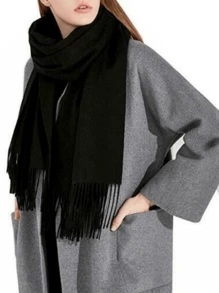 1 pieza Bufanda de mujer minimalista de unicolor de cachemir sintético, adecuada para la transición de temporada, uso diario, a prueba de viento y cálida, regalo de Año Nuevo - Negro - Ver 3