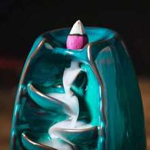 陶瓷玫瑰石英水晶树香炉，瀑布回流香架，适用于瑜伽、冥想和家居装饰、空气净化器，是送给妈妈的理想礼物 - 水晶樹彎曲款 - 查看 10