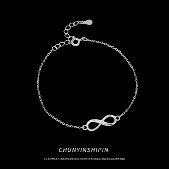 1pc 925 Sterling Silver Cubic Zirconia Infinity Mobius Loop Bracelet, Versatile Accessory Suitable For Women Party Wear