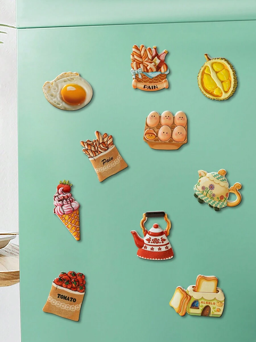 1 件食物主题 3D 树脂磁铁、创意冰箱装饰贴纸、家居装饰 - 彩色 - 查看 1