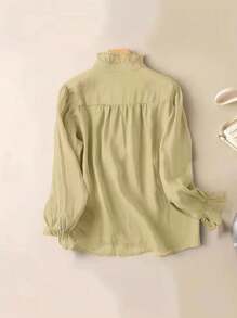 Blusa casual de manga larga con cuello con volantes para mujer, otoño