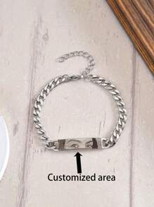 Pulsera personalizada con foto para niño, cadena cubana de acero inoxidable, longitud ajustable, diseño de ojo personalizable, regalo perfecto para novio, esposo o aniversario - Multicolor - Ver 1