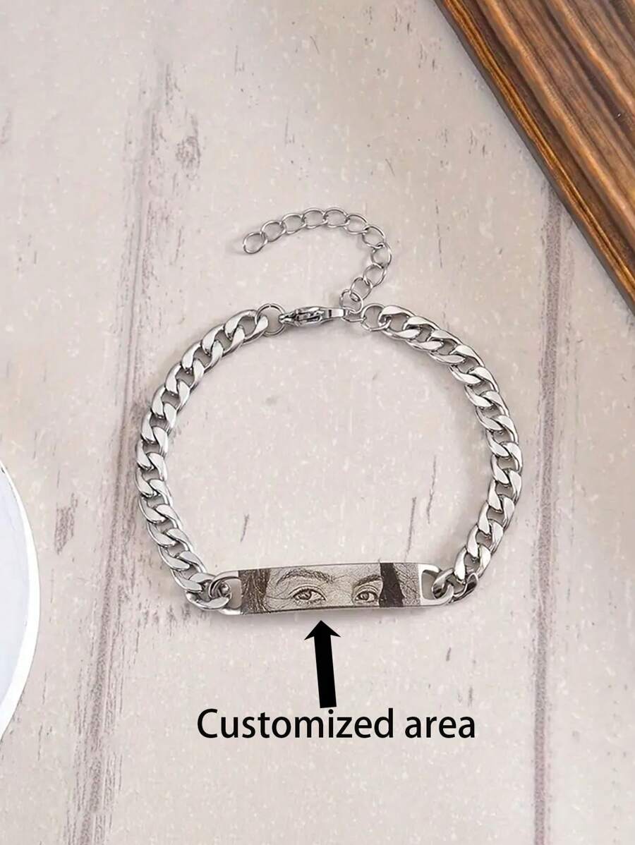 Pulsera personalizada con foto para niño, cadena cubana de acero inoxidable, longitud ajustable, diseño de ojo personalizable, regalo perfecto para novio, esposo o aniversario - Multicolor - Ver 1