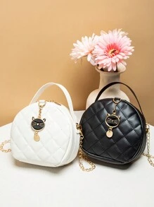 Mini bolso bandolera con cadena acolchada en zigzag y decoración de dibujos animados, ideal para uso casual, trabajo, viajes y actividades al aire libre para niños
