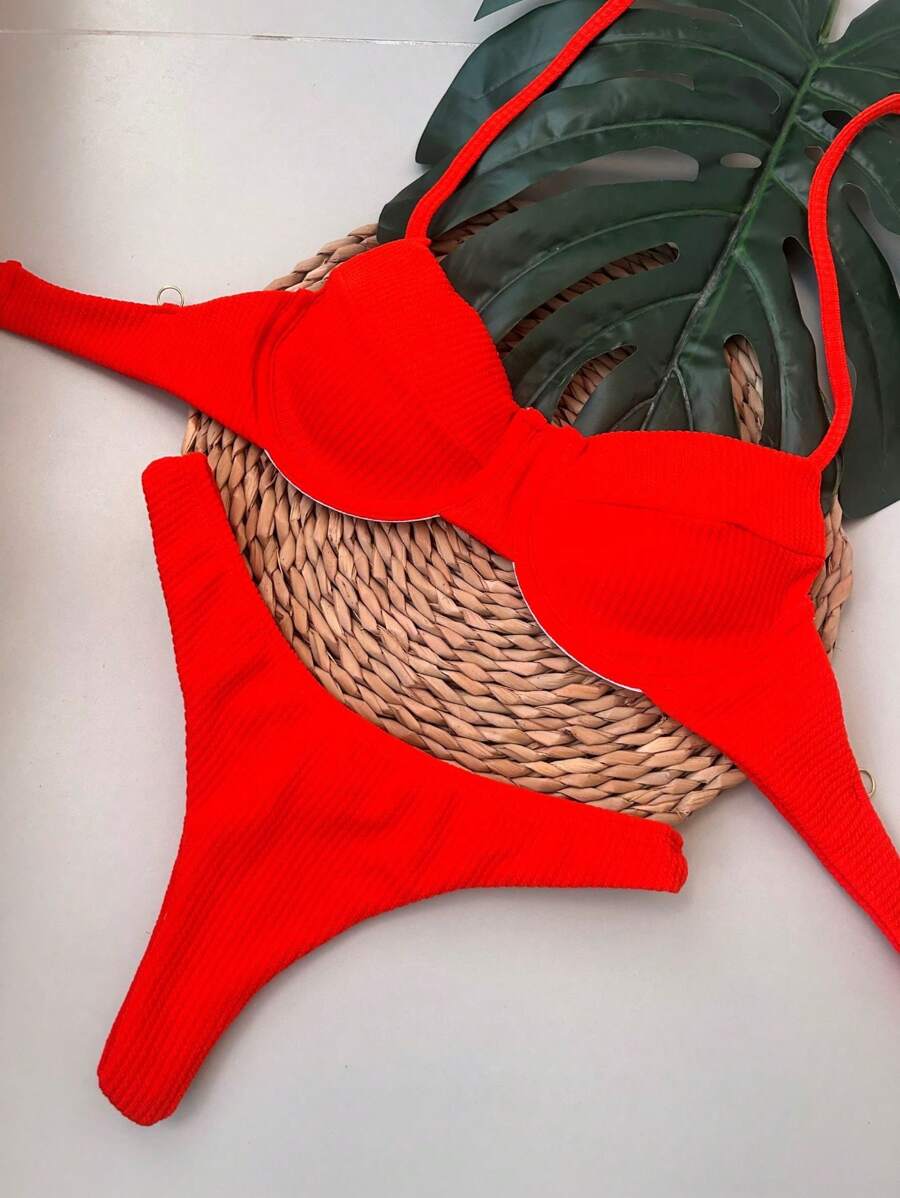 Half Cup Ribbed Delta Wing Panties - Orange - View 1