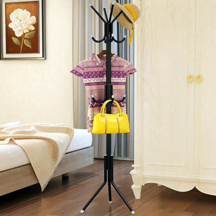 Coat Stand Metal Stand Coat Rack Hat/Jacket/Umbrella Standing Rack With 12 Hooks For Home Bedroom Entryway Hanger Organizer - Black - View 1