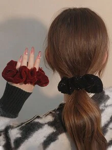 1pc Thin Shiny Velvet Hair Scrunchie, High Elasticity Hair Tie For Women Elegant Scrunchies Scrunchy Hair Ties