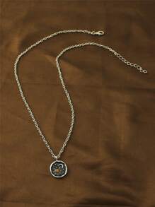 1 件简约太阳和月亮锆石项链，优雅日常佩戴，女性新年礼物 - 銀色 - 查看 4