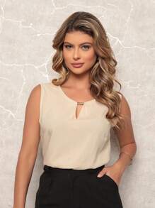 ALETHEIA - LIGHT AND COMFORTABLE TANK TOP IN VISCOSE FABRIC WITH DELICATE TUBE ON THE NECKLINE - WOMEN'S TOPS  TOPS - 米色 - 查看 1
