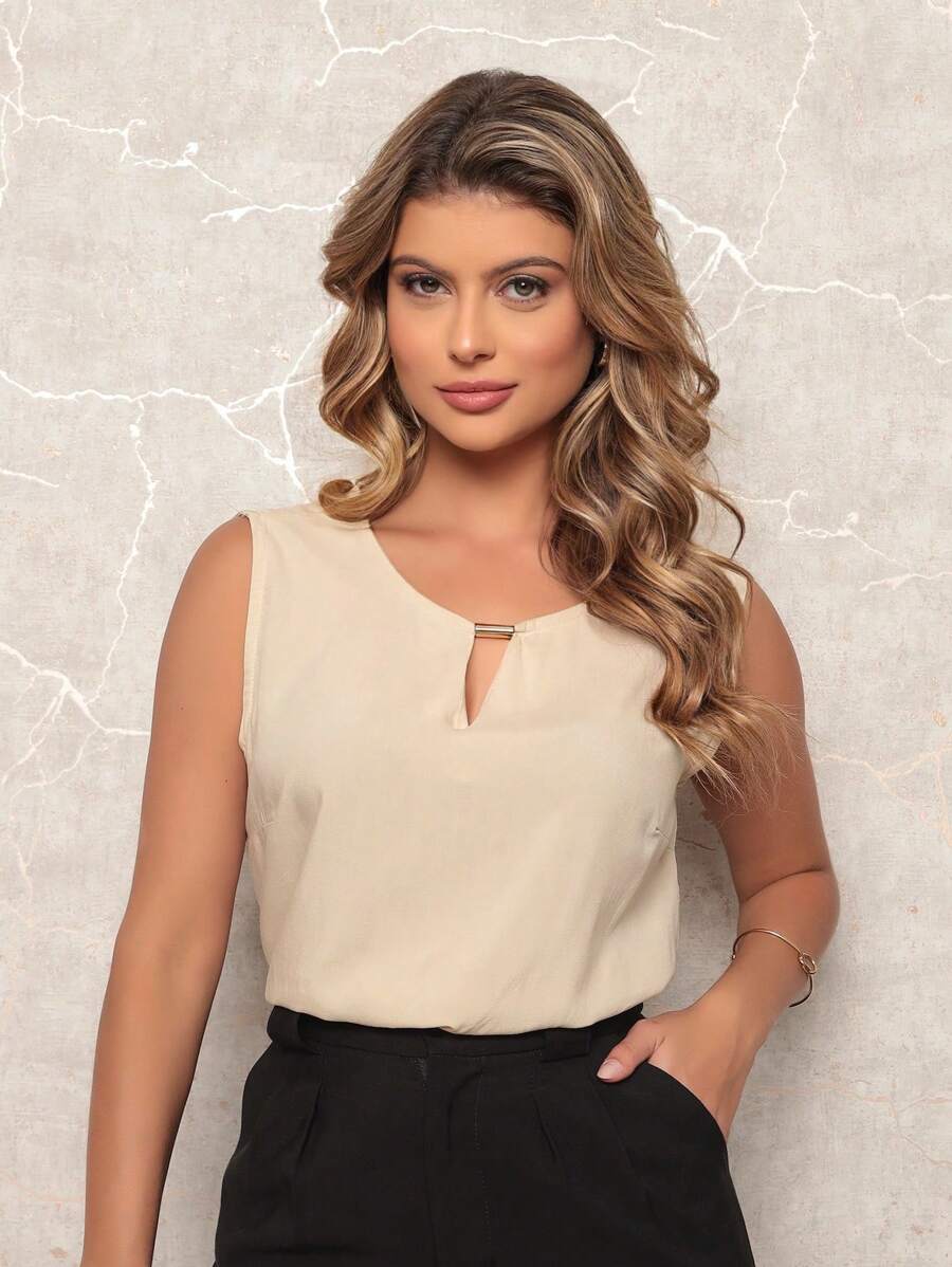 ALETHEIA - LIGHT AND COMFORTABLE TANK TOP IN VISCOSE FABRIC WITH DELICATE TUBE ON THE NECKLINE - WOMEN'S TOPS TOPS - 米色 - 查看 1