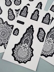 4 Sheets Hand Flower Henna Tattoo Stencil Stickers Flora Adhesive Hollow Stickers For Hand Body Art Painting Reusable Tattoo Templates For Party Mehndi Designs
