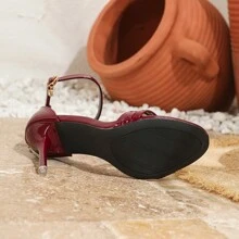 Women's Elegant Pointed Toe Stiletto High Heels Sandals, Fashionable Open Toe High Heel Shoes For Summer Party/Banquet, Adjustable Ankle Strap With Pendant Decor