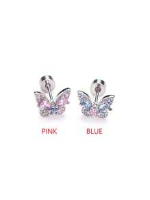 1pc Fully Rhinestone Dual Tone Titanium Surgical Steel 20G Butterfly External Threaded Tragus Helix Cartilage Stud Piercing Earring