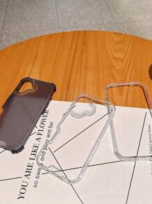 1buc PC transparent + negru moale TPU colorat 3-în-1 cu patru colțuri anti-cădere + dungi orizontale independente Husă pentru telefon cu butoane laterale compatibilă cu telefoanele Apple - Negru - Vizualizare 3