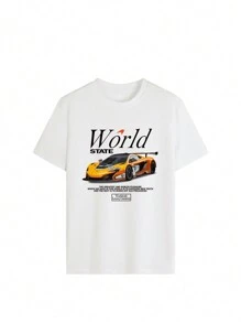 White Women's Casual Everyday Round Neck Race Car Printed Short Sleeve T-Shirt, Spring/Summer - White - View 2