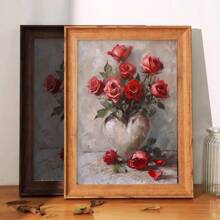 Pintura al óleo de rosas en un jarrón, un regalo de San Valentín para la novia y esposa, adecuado para dormitorio, sala de estar, estudio, bar de hotel, pasillo, mural impermeable