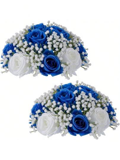 2 Pcs Artificial Starry Sky Flowers Bouquet, Fake Rose Flowers Ball Arrangement Bouquet For Wedding Centerpiece Event Party Tables DIY Decorations