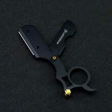 Univinlions 1 Piece Straight Sharp Barber Razor +5 Dual Edge Blades Shaver Beard Face Underarm Body Shaving Black Gold Silver - Multicolor - View 3