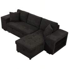 104.5" Modern L-Shape 3 Seat Reversible Sectional Couch Pull Out Sleeper Sofa With Storage Chaise And 2 Stools For Living Room Furniture Set Charcoal Grey