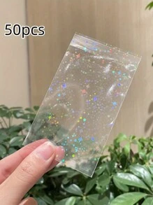 50/100 件透明激光全息闪光卡片保护套、变色照片卡套、具有激光全息闪光效果的心形和星形相册卡片保护套、彩色激光星形偶像照片卡保护套，用于照片卡保护、相册插页、小卡片和平口袋保护、学校用品、返校 - 彩色 - 查看 16