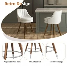 24" Counter Height Bar Stools, Set Of 4 PU Leather Bar Stools With Backs, Swivel Counter Stools With Wooden Legs For Kitchen, Dining Room, Bar