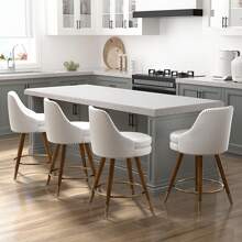 24" Counter Height Bar Stools, Set Of 4 PU Leather Bar Stools With Backs, Swivel Counter Stools With Wooden Legs For Kitchen, Dining Room, Bar