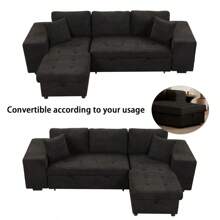 104.5" Modern L-Shape 3 Seat Reversible Sectional Couch Pull Out Sleeper Sofa With Storage Chaise And 2 Stools For Living Room Furniture Set Charcoal Grey