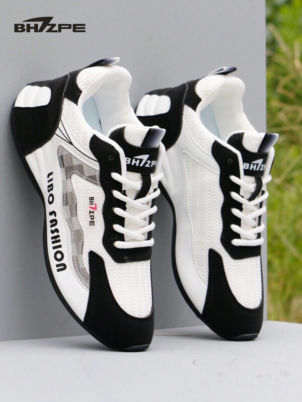 BHZPE Men's Knitted Mesh Breathable Casual Running Shoes, Lace-Up Comfortable Soft Sole Sports Sneakers, Suitable For Outdoor Jogging, Spring And Summer