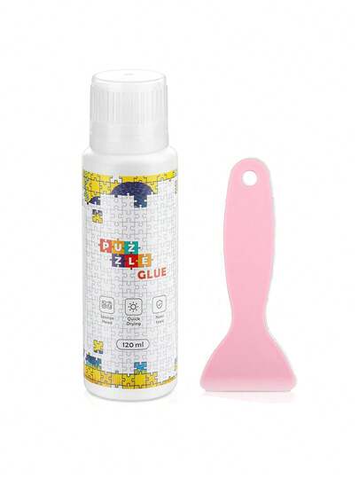 Finego Cola para quebra-cabeça de 120 ml com cabeça de esponja, aplicador, raspador de plástico, pontos adesivos removíveis, fácil de usar, cola transparente para quebra-cabeças de secagem rápida, inodora, adequada para moldura de proteção de quebra-cabeças para quebra-cabeças de 1000/1500/3000 peças de papel e madeira, pintura diamante, ponto cruz, cola especial solúvel em água para proteção de quebra-cabeças de arte e artesanato