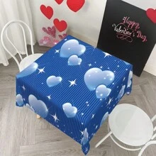 1 块情人节桌布，爱与星星印花蓝色条纹桌布，矩形涤纶桌布，可机洗，耐用，易于护理，房间装饰，餐桌装饰，情人节装饰，情人节礼物