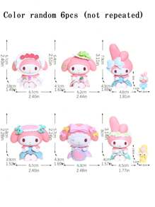 Sanrio 6pcs/Set Sanrio 7cm Figurine My Melody Maid Outfit Anime Statue, Car Decoration, Decoration Gift Ornament Birthday Gifts Graduation