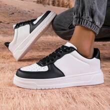 新款男士休闲配色鞋，轻便舒适百搭时尚运动鞋 - 黑與白 - 查看 2