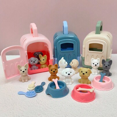 8pcs/Set Kids Play House Pet Toys, Random Color Dog Accessories Mini Toy Dog Cage Play Set, Party Gifts For Thanksgiving, Easter, Christmas,Small Toys For Kids,Sensory Bin,Doctor Toys