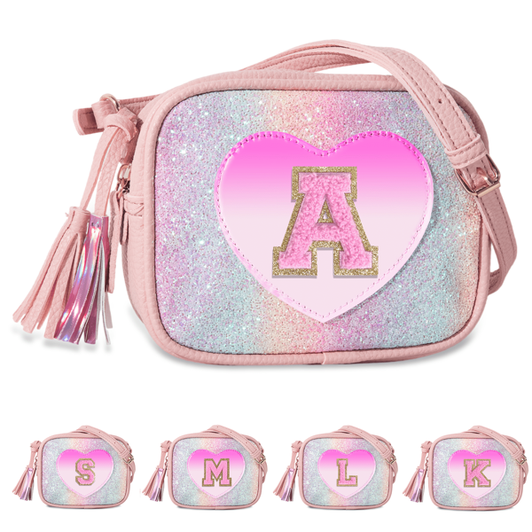 Presentes de aniversário para meninas de 2, 3, 4, 5, 6, 7, 8, 9, 10 anos, bolsa fofa para meninas, bolsa para crianças pequenas, carteira S, bolsa pequena de ombro com inicial, presente de Natal personalizado para filha e bebê