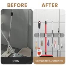 Broom Mop Holder With Hooks Wall Mounted Broom Storage Rack No Drilling Self-Adhesive Mop Broom Organizer Mop Holder Hanger For Bathroom Office Kitchen Closet Garage