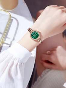 ABORNI 1pc Relógio de quartzo feminino da moda com mostrador pequeno, detalhes em strass, design minimalista, à prova d'água