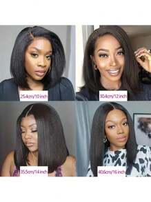 【16英寸折扣免胶Yaki直发波波头假发】13X4前蕾丝波波头假发，200%真人发，蓬松直发，透明蕾丝，自然色，黑色婴儿发，预先拉直和修剪的发际线，日常佩戴，展现女性自然之美，适合新手，8-16英寸假发，预先拔毛的Yaki直发假发，无需胶水，易于佩戴，16英寸蓬松直发假发，适合女性，圣诞装饰，圣诞礼物 - 黑色 - 查看 5