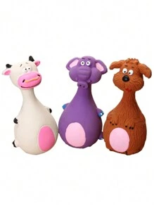 1pc Bite-Resistant Squeaky Latex Dog Toy - Adorable Cartoon Puppy Chew Toy, Essential Pet Amusement! Cartoon Style, Multicolor, Bone Shape, Details, Squeaking Function, Great For Daily Play/Training/Holiday Celebration