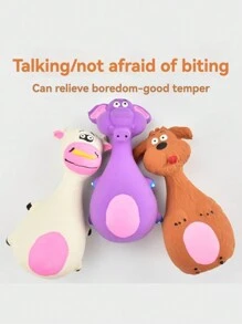 1pc Bite-Resistant Squeaky Latex Dog Toy - Adorable Cartoon Puppy Chew Toy, Essential Pet Amusement! Cartoon Style, Multicolor, Bone Shape, Details, Squeaking Function, Great For Daily Play/Training/Holiday Celebration