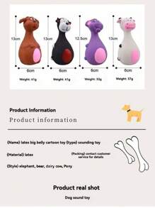 1pc Bite-Resistant Squeaky Latex Dog Toy - Adorable Cartoon Puppy Chew Toy, Essential Pet Amusement! Cartoon Style, Multicolor, Bone Shape, Details, Squeaking Function, Great For Daily Play/Training/Holiday Celebration