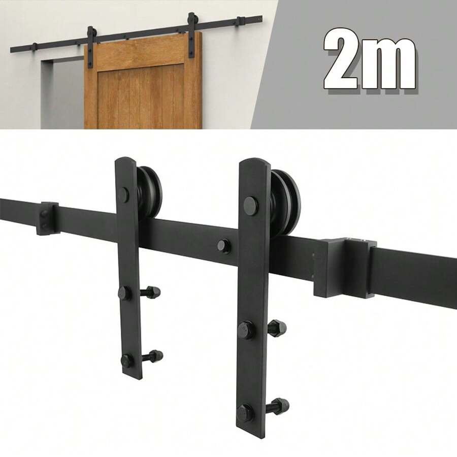 Kit de Rail pour Porte Coulissante simple, Ensemble Industriel Système pour Coulissante Intérieur extérieur, Style Roulettes / Style T / Style Droit, Longueur disponibel: 6FT / 183cm, 6.6FT / 200cm - Style droit - Voir 1