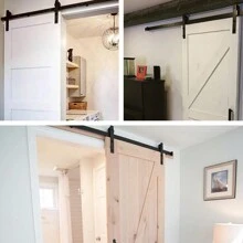 Kit de Rail pour Porte Coulissante simple, Ensemble Industriel Système pour Coulissante Intérieur extérieur, Style Roulettes / Style T / Style Droit, Longueur disponibel: 6FT / 183cm, 6.6FT / 200cm - Style droit - Voir 3
