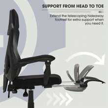 Office Chair With Extendable Leg Rest, Black Fabric Upholstery